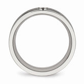 Stainless Steel Black IP Plated CZ Wedding Band with Polished Brushed Finish